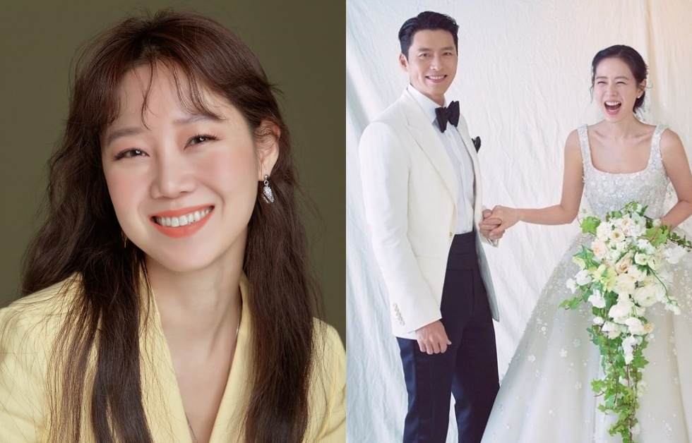 กงฮโยจิน(Gong Hyo Jin) ได้รับช่อดอกไม้จากเจ้าสาวในงานแต่งของฮยอนบิน(Hyun Bin) และซนเยจิน(Son Ye Jin)